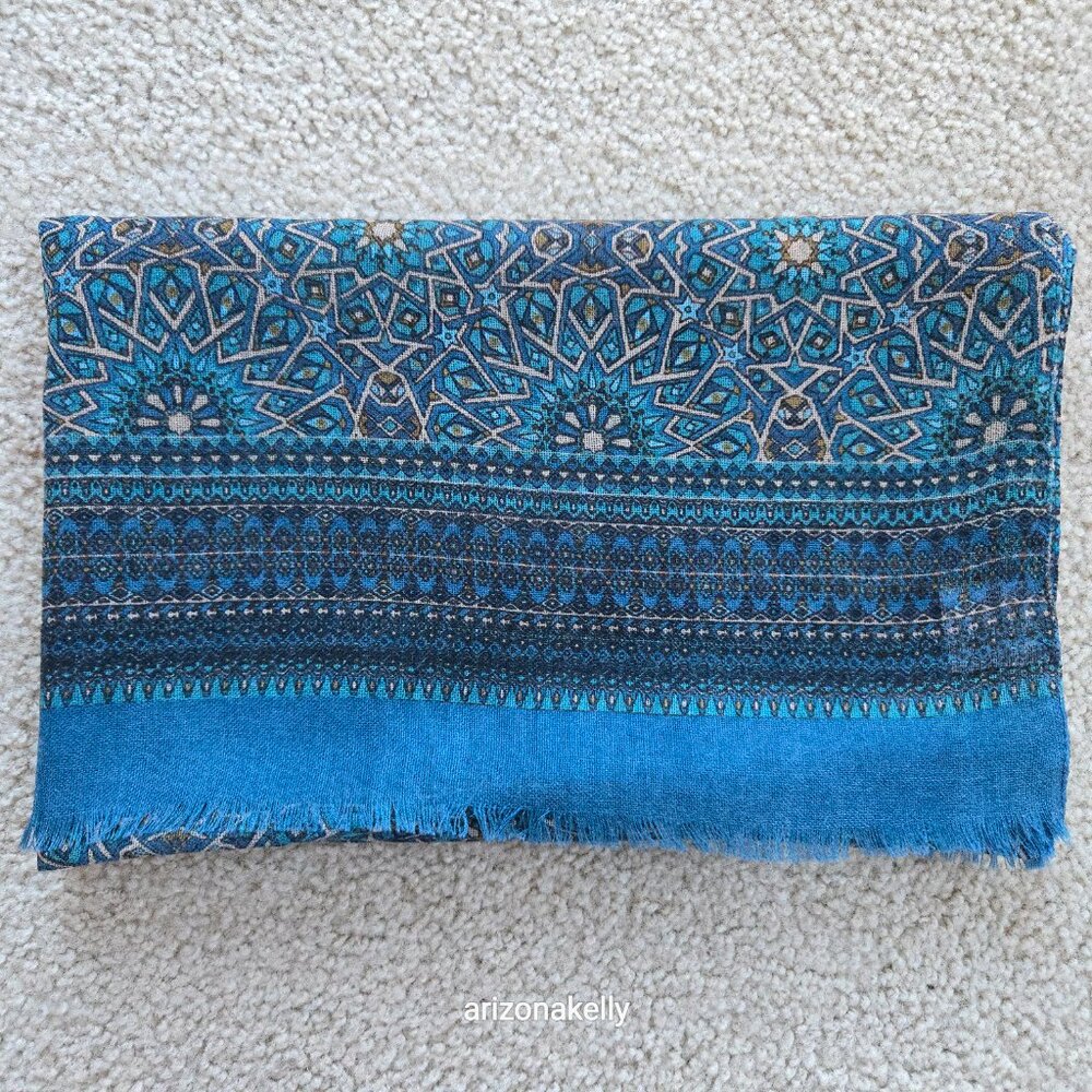 NWOT Woven Wool Scarf Blue Spain Colores de Otono - Picture 12 of 13